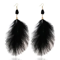 boho charm rhinestone fluffy feather pendant drop earrings long tassel pendients for women temperament wedding party jewelry