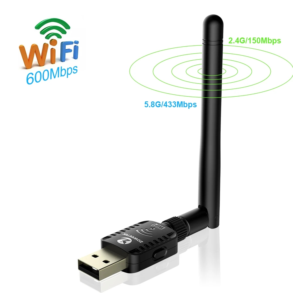 Zoweetek мини USB беспроводной WiFi адаптер 5G 433 Мбит/с 2 4G 150 802.11AC антенна двухдиапазонный