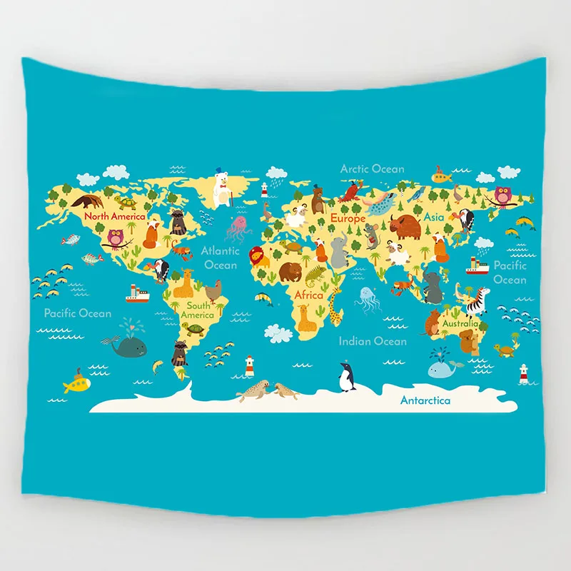 Синий мир Географические карты серии узор полиэстер Гобелены красочный