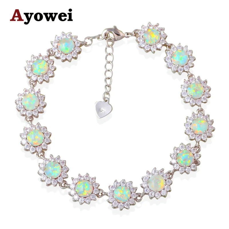 Оптовая цена CZ Шарм Браслеты Белый огненный опал Серебро штампованные красивые