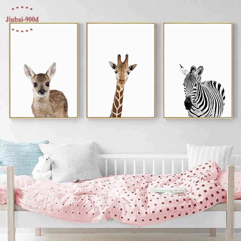 Kids Room Animal Pictures Decor Deer Zebra giraffe Poster Canvas Painting Wall Art Print and Nursery NUR016 | Дом и сад