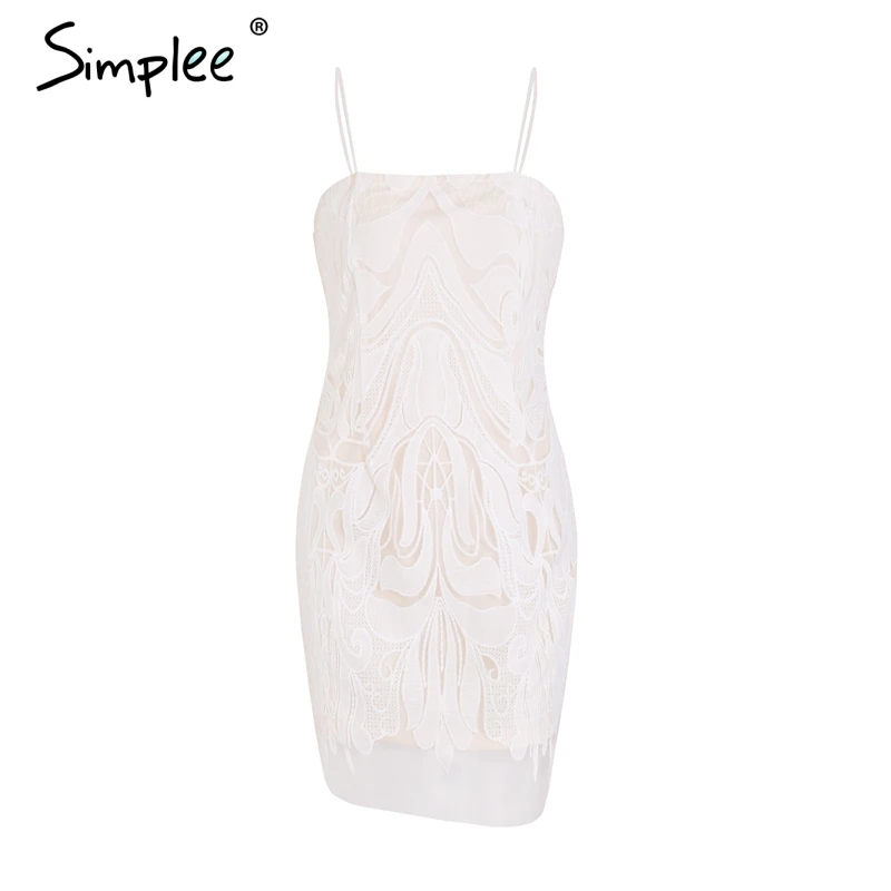 Simplee ремень сетки белое кружевное платье женские пикантные тонкие вечерние bodycon