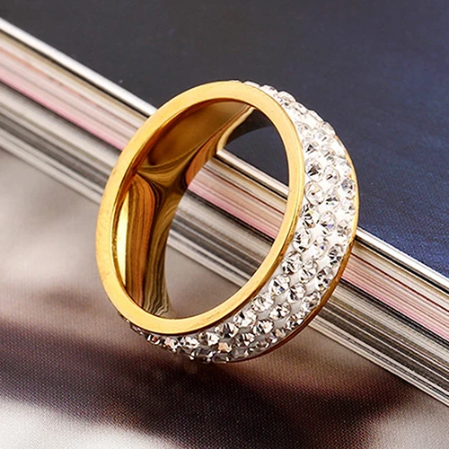 Женское и мужское роскошное кольцо из титановой стали 3 ряда со стразами