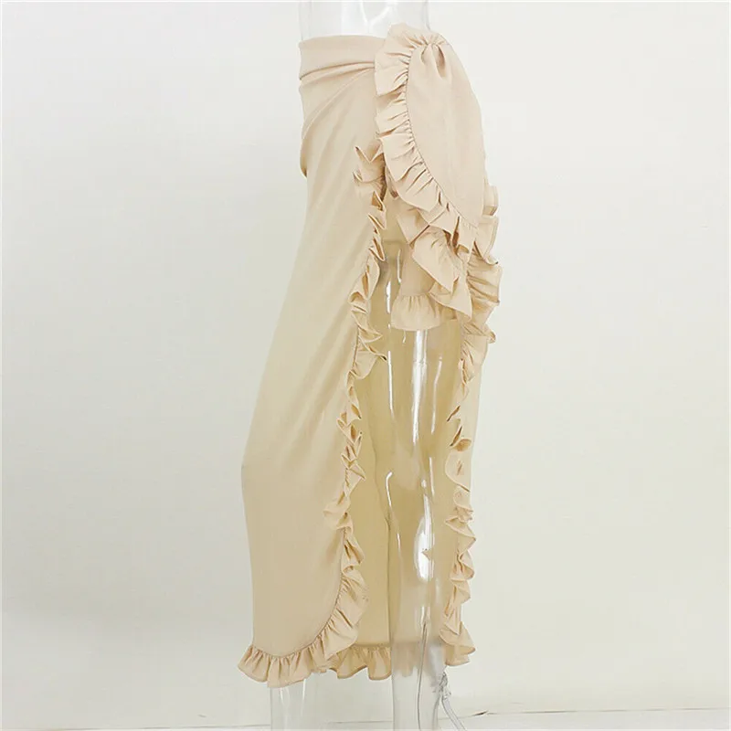 

Women High Waist Beach Bikini Cover Up Wrap Scarf Swimsuti Pareo Sarong Swimwear Cover Up Solid Color Ruffles Beach Skirts 2019