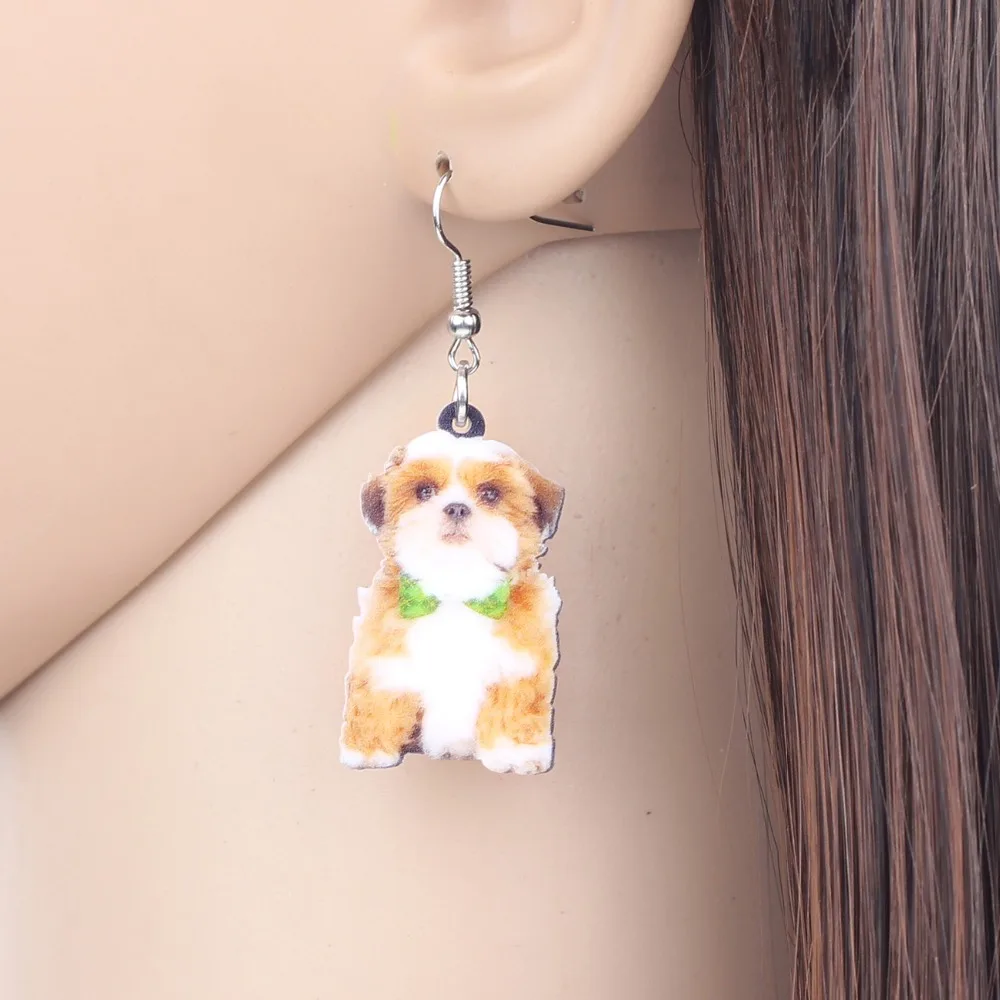 Bonsny акриловые милые пушистые китайские Shih Tzu собака серьги-подвески в форме капли