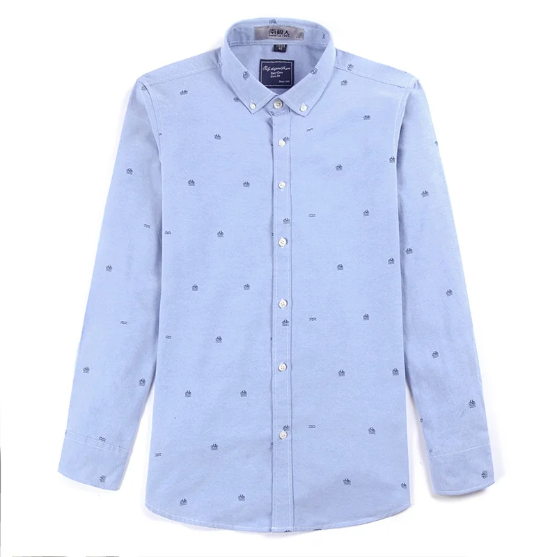 Повседневная рубашка для мужчин жаккардовая оксфорд с принтом хлопок Модная