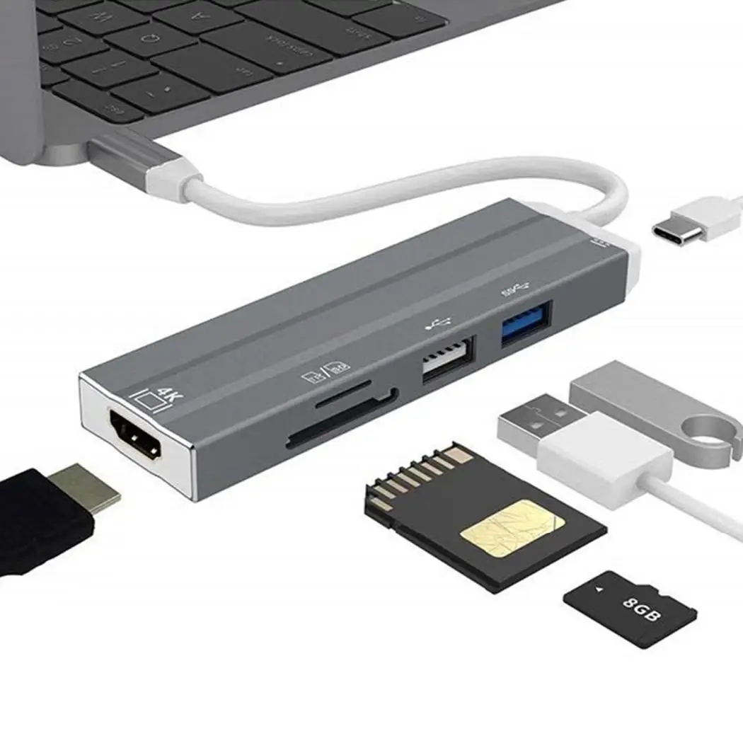 Type-C Hub Six-in-one Type C to HDMI USB with TF/SD Card Reader Support PD Charging | Электроника