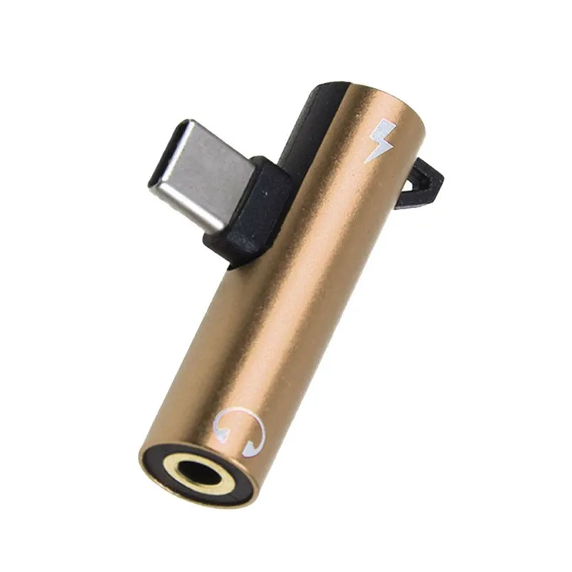 gold Mini& Slim 2 в 1 Многофункциональный кабель type-C адаптер для зарядки и наушников 3,5 мм Головка Aux аудио USB C кабель 40MAY15 - Цвет: gold