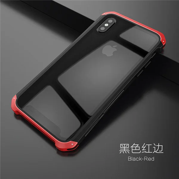 Black Red Soinmy противоударный металлический чехол для iPhone XR, чехол-броня, закаленное стекло, задняя крышка для iPhone 6, 7, 8 Plus, X, XS, XR, XS Max, роскошный чехол - Цвет: Black Red
