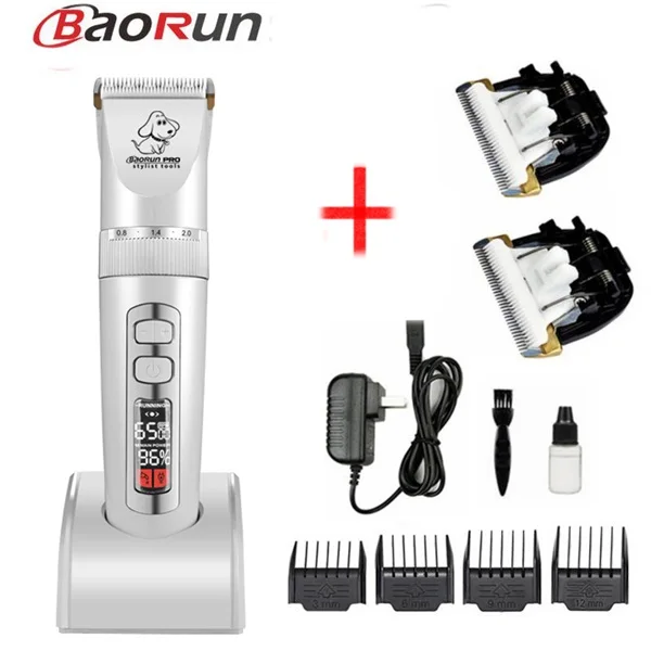 P9 white add 2 blade BaoRun профессиональный триммер для собак Уход За Домашними Животными ЖК-экран машинка для стрижки собак машинка для стрижки волос перезаряжаемая - Цвет: P9 white add 2 blade