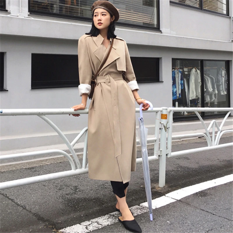 Тренчкот женский длинный модная ветровка в Корейском стиле тонкая Свободная