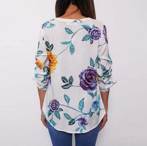 Модная женская цветочная рубашка с V образным вырезом женские повседневные