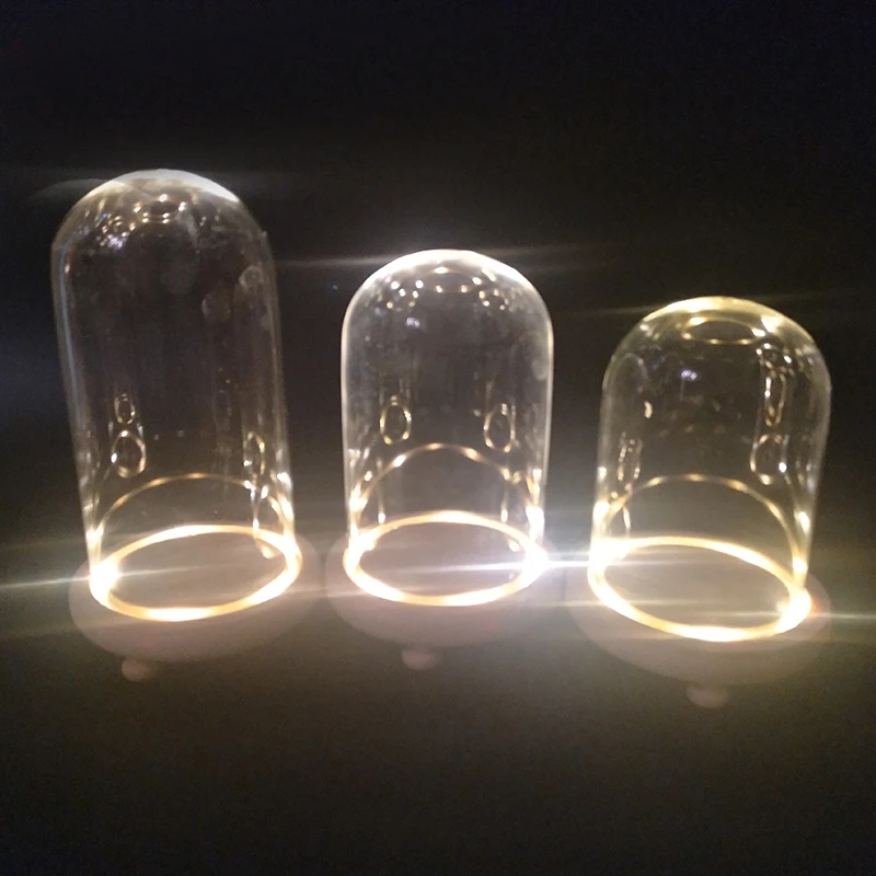 Стеклянная кукла купол с теплым белым светодиодом для свадебной вечеринки стола