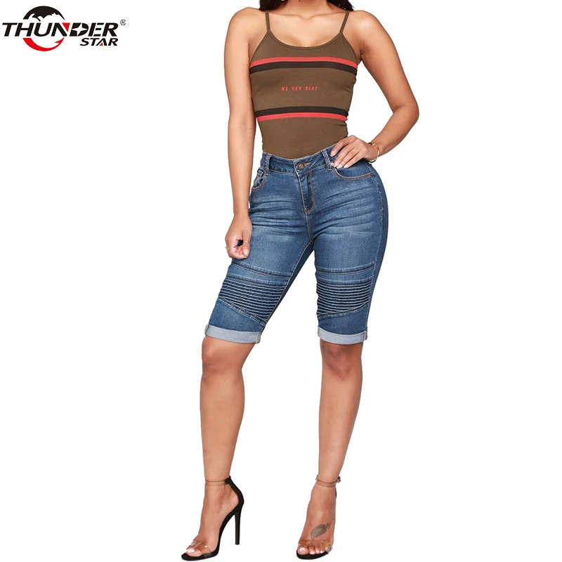 Шорты-бермуды женские джинсовые эластичные до колен | Женская одежда