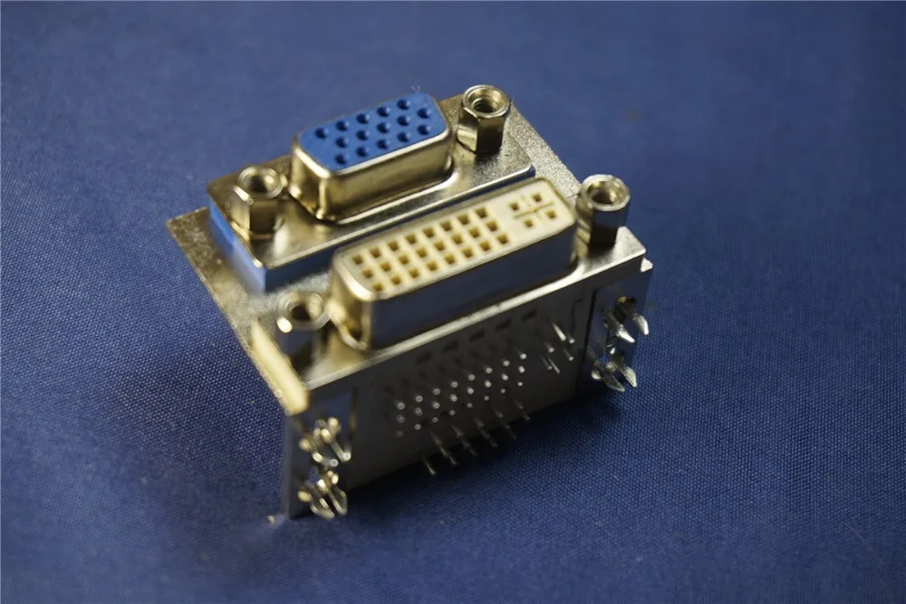 2 шт. DVI VGA двойной порт 24 + 5 Pin I разъем 15 гнездо порта правый угол сквозное