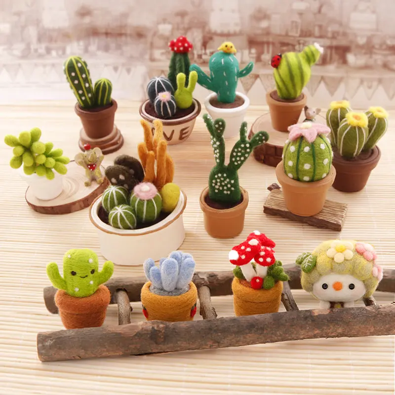 Многоярусный зеленый высаженный Медвежонок кактус шерстяной войлочный материал