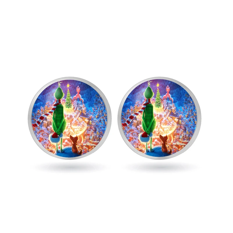 Серьги гвоздики Grinch стеклянные круглые серьги в виде животных для аниме