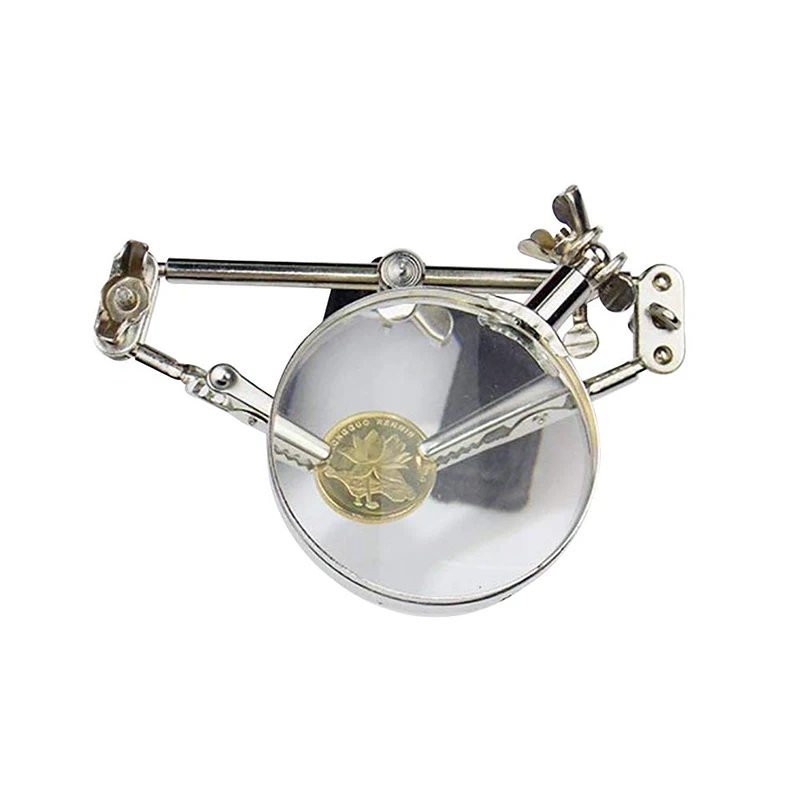 Паяльная подставка с увеличительным стеклом 5X 2 зажимами типа крокодил вращение