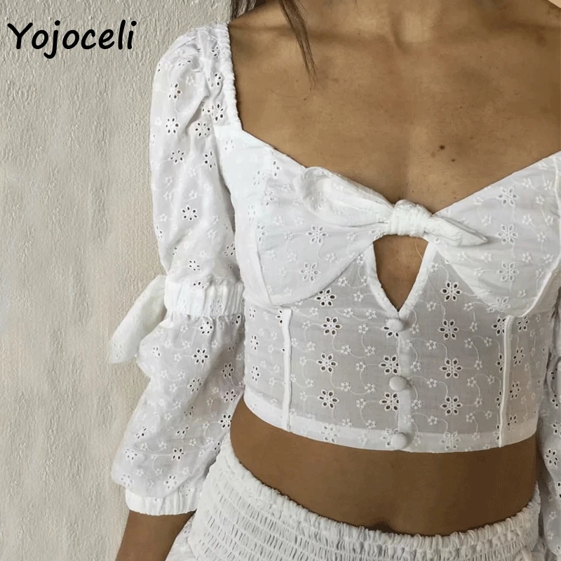 Yojoceli отбеленный хлопок вышивка блузки рубашки топы в стиле Бохо пляжные 2019