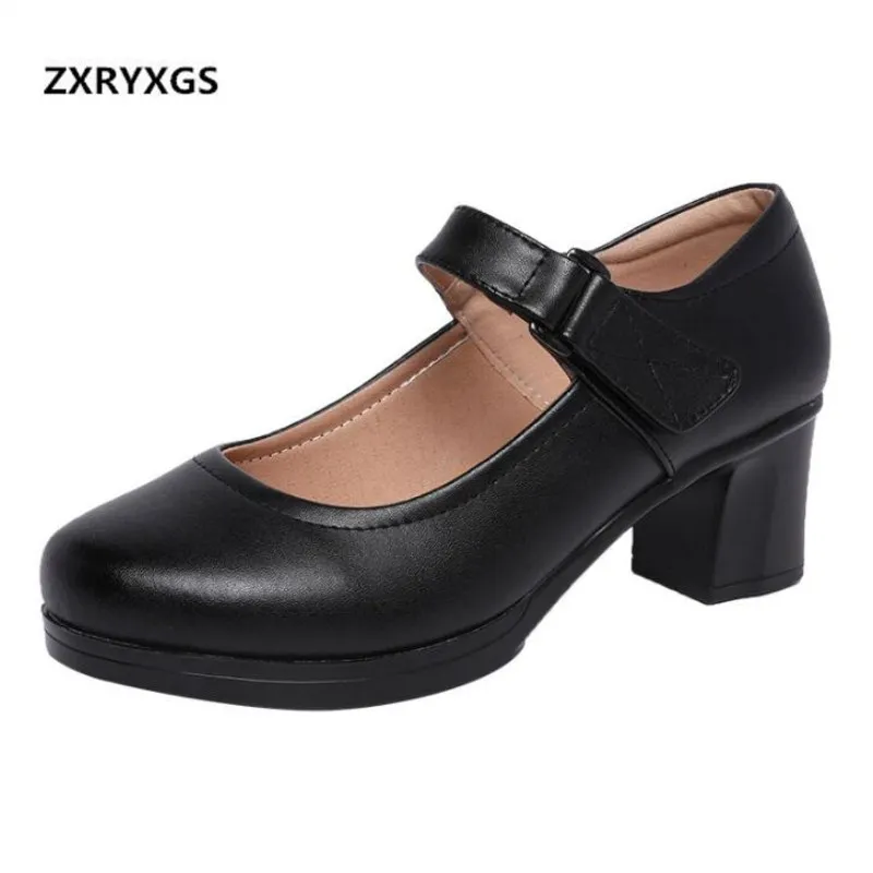 

ZXRYXGS Brand Shoes Catwalk Model Work Women Shoes High Heels 2021 New Spring Fashion Casual Shoes Genuine Leather Shoes Black