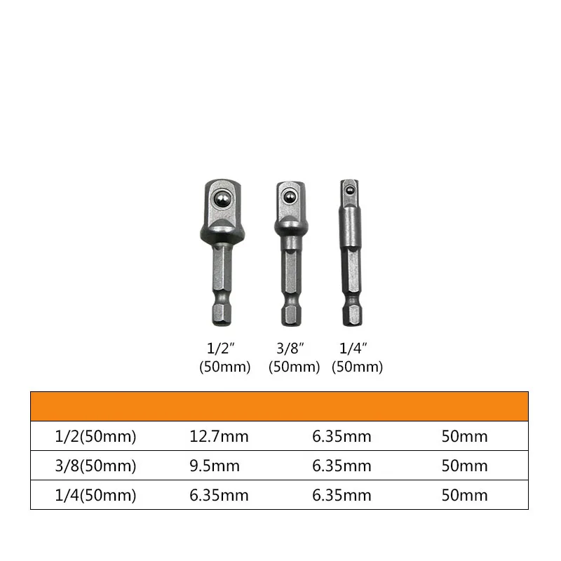 3pcs 50mm 3 шт./компл. цвет 1/" 3/8" 1/" сталь гнездо адаптера Hex набор с хвостовиком расширение сверла бар Hex Бит Набор электроинструментов DT7 - Цвет: 3pcs 50mm