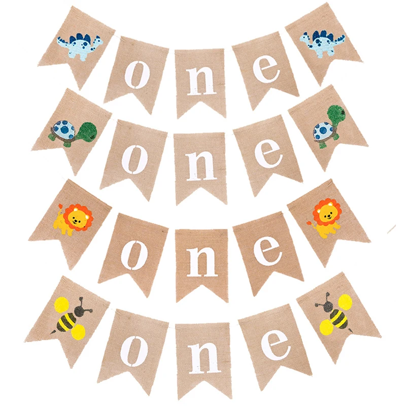 1pc/pack One year old cute fox raccoon birthday flag child party decoration linen swallowtail decor | Дом и сад