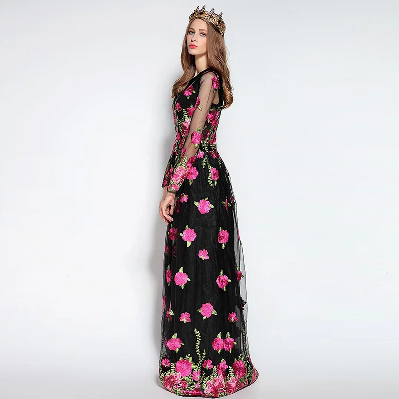 2018 Ewest моды взлетно посадочной полосы Макси платье Для женщин элегантные с