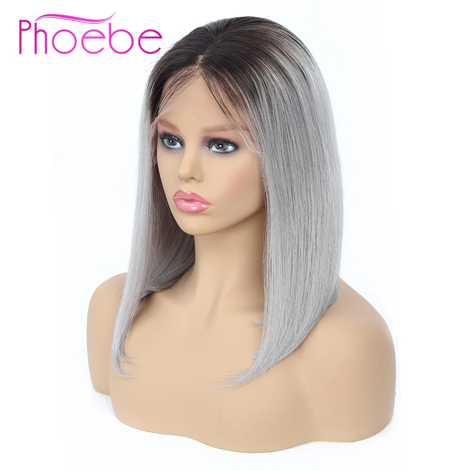 Phoebe 13*4 синтетический фронтальный парик с Омбре 1b серый короткие человеческие
