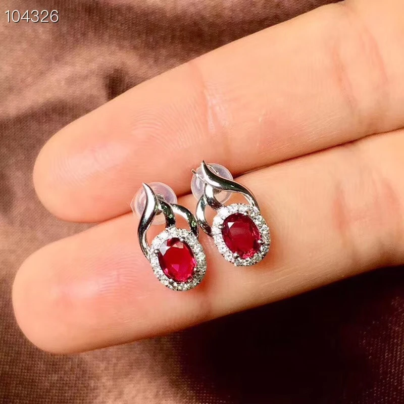 natural red ruby gem stud earrings Natural gemstone earrings Elegant Lovely flame S925 silver girl women party gift jewelry