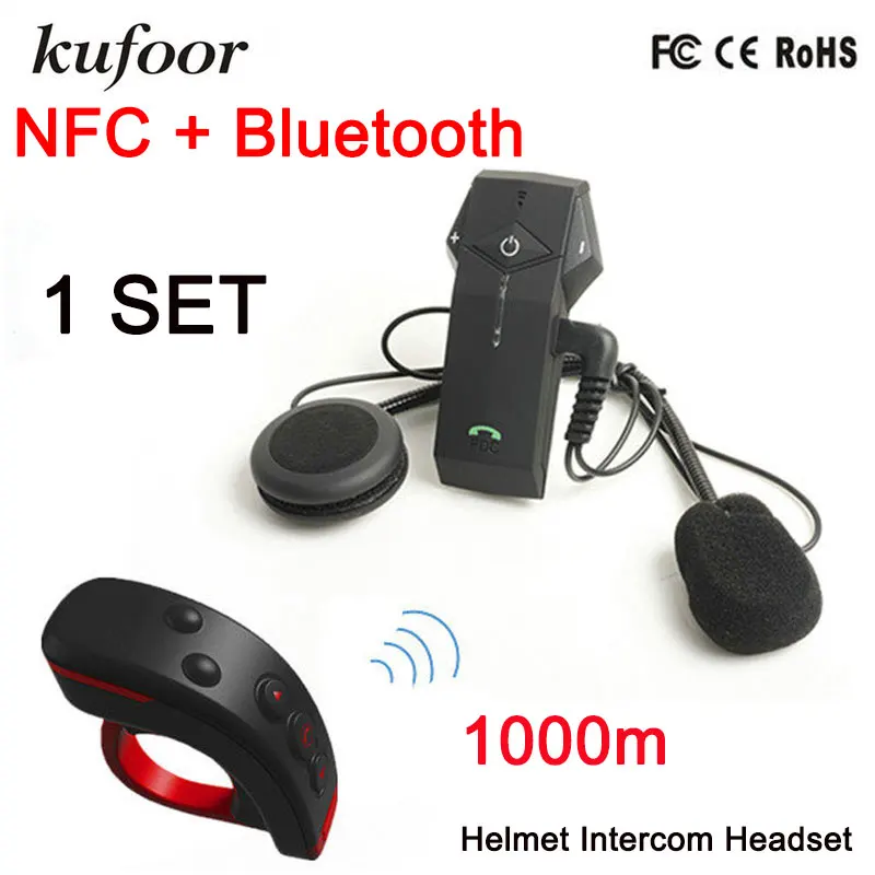 Kufoor 1 компл. 1000 м BT мотоциклетный шлем Bluetooth Интерком переговорные гарнитура с NFC fm