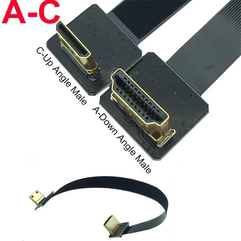 

FPV HDMI-совместимый штекер 90 градусов вниз угловой к мини HDMI штекер вверх угловой HDTV FPC плоский кабель для мультикоптера аэрофотосъемки