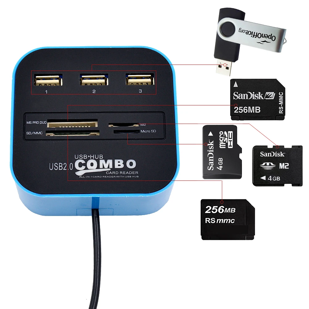 CHIPAL usb хаб сплиттер 3 Порты и разъёмы комбо USB2.0 кард ридер для портативных ПК