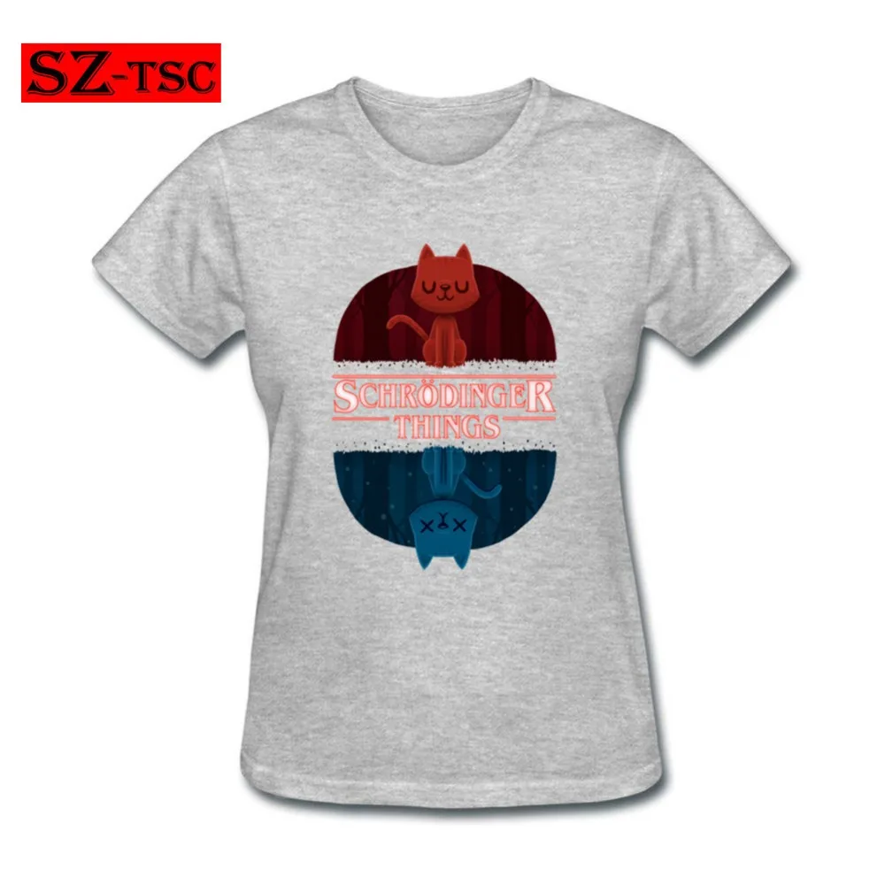 Летняя новая модная женская футболка с новым рисунком Schrodinger Cat Things Stranger Things Печатные Топы с короткими рукавами крутые футболки
