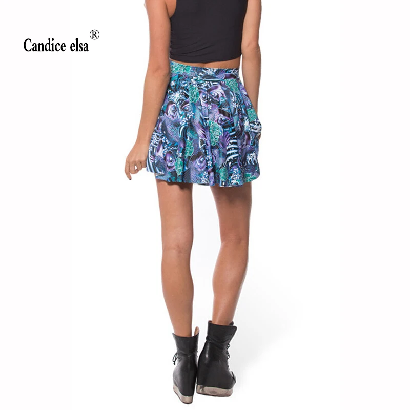 

CANDICE ELSA woman skirts digital printing wholesale Koi purple pleated skirt Skt1072
