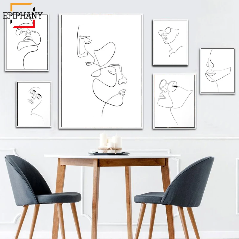 Abstract Female Face Print One Line Drawing Feminine Continuous Lines Minimalist Artwork Modern Wall Art Picture for Living Room