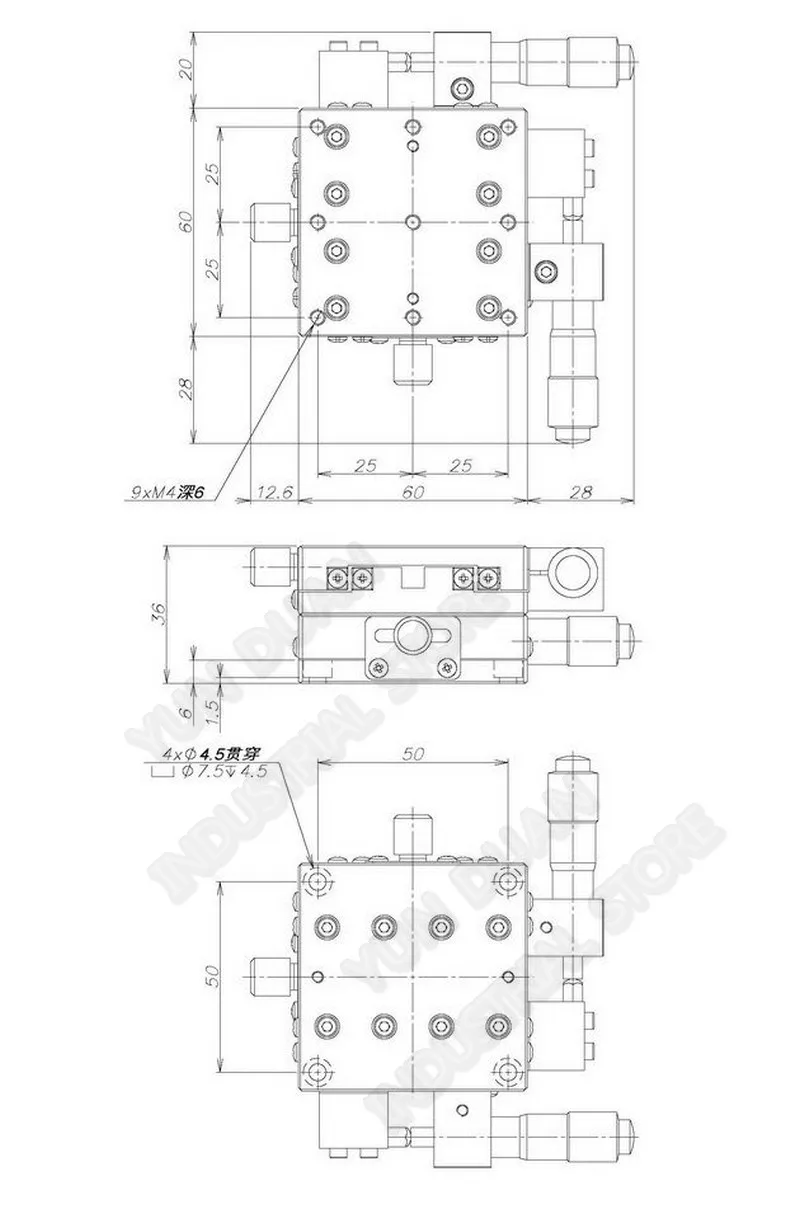 

Micrometer Manual Sliding Table XY Axis 60*60mm 2.5" Station Displacement Platform Cross Roller Guide Way Linear Stage LY60-R