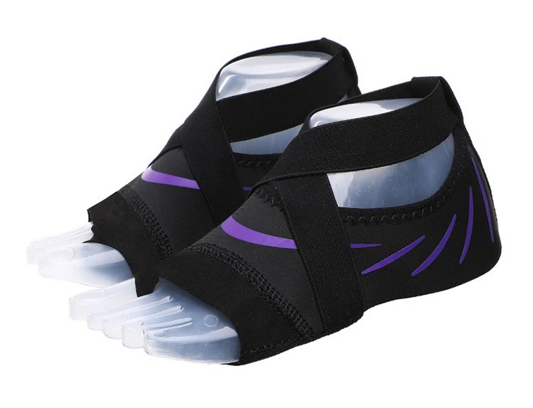 Black Purple Женская обувь для профессиональной йоги, пилатеса, тренировок, для дома, фитнеса, на плоской подошве, удобные мягкие кроссовки, воздушная повязка, открытый носок, пляжные туфли для занятий йогой - Цвет: Black Purple