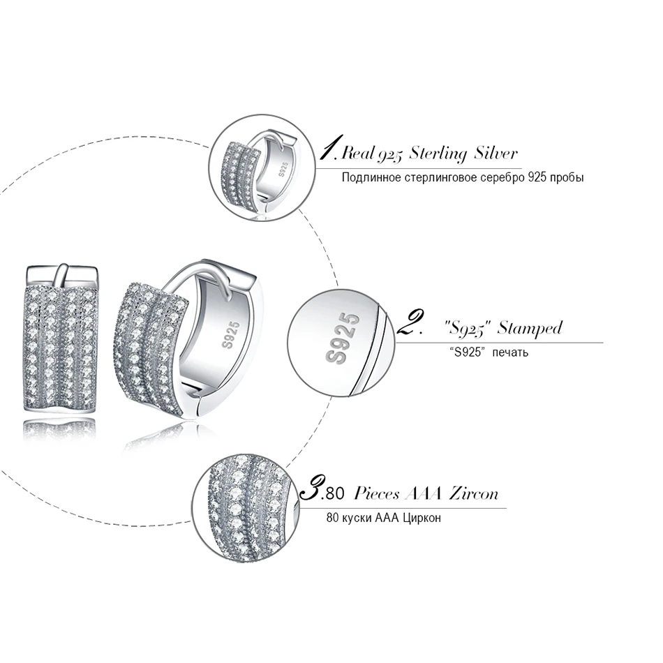 ORSA JEWELS маленькие серьги-кольца с 2 рядами австрийского кубического циркония модные ювелирные изделия 925 пробы серебряные серьги для женщин SE20