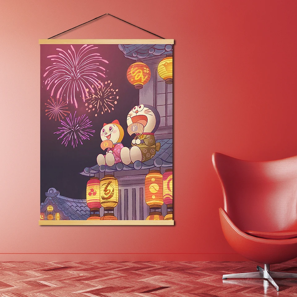 Скандинавский стиль Печатный холст простой аниме постер Дораэмон домашний декор