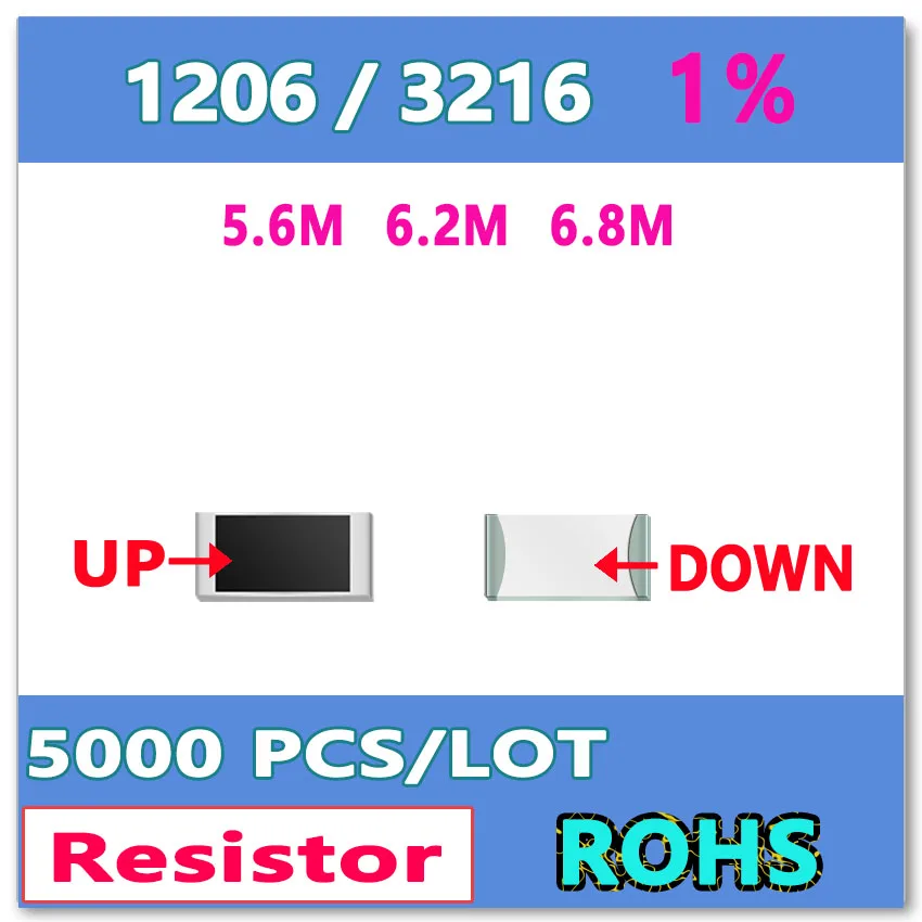 

JASNPROSMA JASNPROSMA OHM 1206 F 1% 5000pcs 5.6M 6.2M 6.8M smd 3216 Resistor