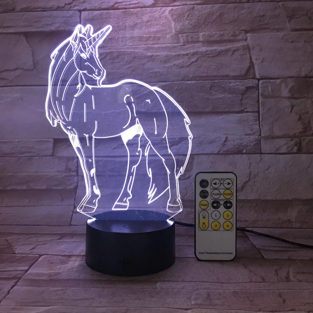 

Cartoon Animal Unicorn Night Light 3D USB touch switch Remote Control Acrylic 7 Color Gradient Atmosphere Lamps Lighting 3D-641