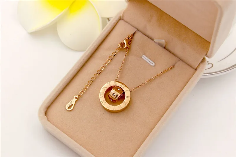 Rose 13mm Женские ювелирные изделия австрийский кристалл любовь ожерелье Роскошный бренд римские числовые два круга кулон ключицы K0035 - Окраска металла: Rose 13mm
