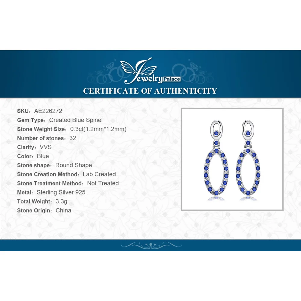Jewelrypalace Роскошные 0.31ct круглый создан синий шпинель серьги S925 стерлингового