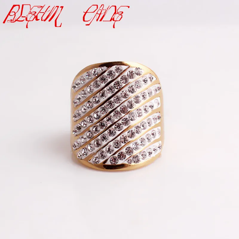 BLEUM CADE Мода 9 ряд CZ Кристалл Золото Цвет 316L нержавеющая обручальное кольцо для