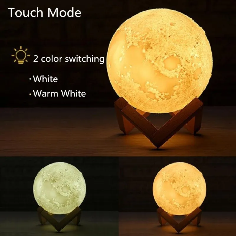 2 Color Change Перезаряжаемые светодиодный ночной Светильник Луны лампа 8 см, 10 см, 12 см, 15 см, 18 см в ширину 3D печать Луны светильник декора Спальня домашние рождественские год Праздник светильник - Испускаемый цвет: 2 Color Change
