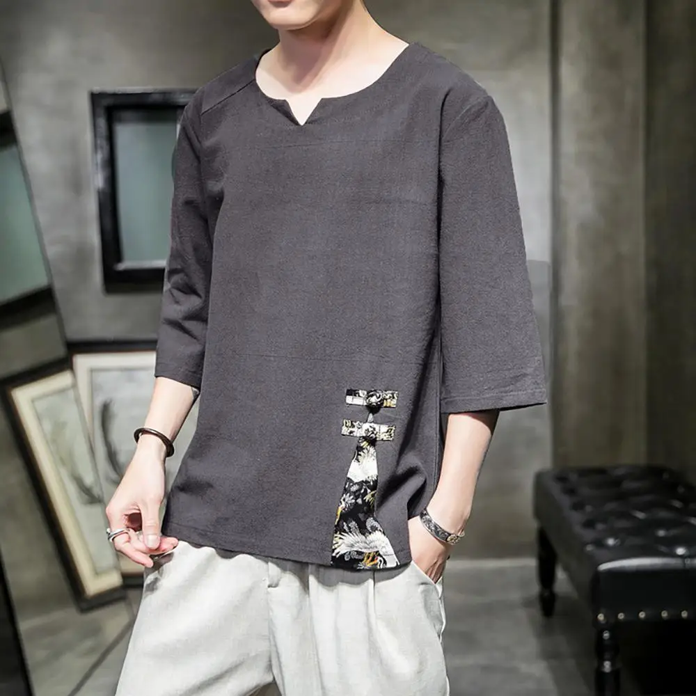 

Men's Linen Short Sleeve Tops Solid Color Crew Neck Loose Casual T Shirt Loose 2019 New Fashion Cool White Black Summer Soft
