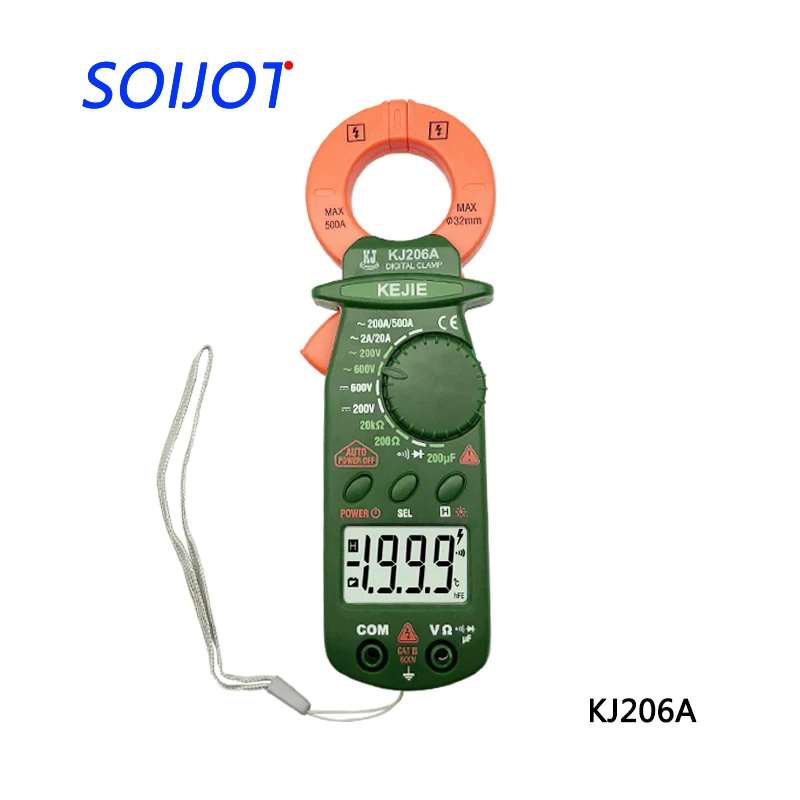 SOIJOT KJ206A ЖК цифровой клещи AC 500A мини мультиметр переменного тока тестер