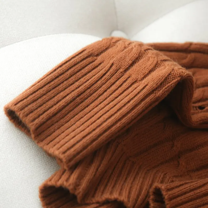 Для женщин повторяющийся кабель вязать Pattren рваные Ribbed Turtleneck толстый свитер