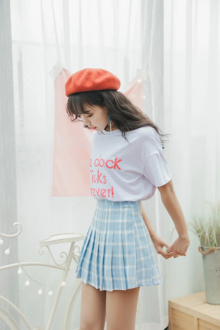 Женские юбки Япония панк Kawaii Ulzzang клетчатая свежая Синяя Клетчатая