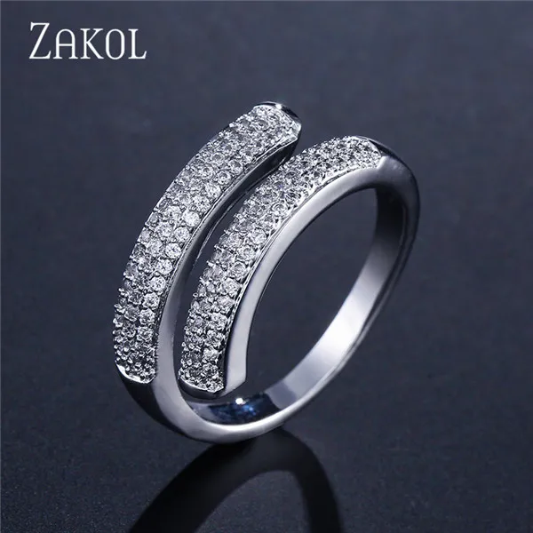 ZAKOL, фирменный дизайн, новинка, белый цвет, AAA, кубический цирконий, Открытое кольцо, модное для женщин, круглый кристалл, свадебные украшения, FSRP228 - Цвет основного камня: Sliver